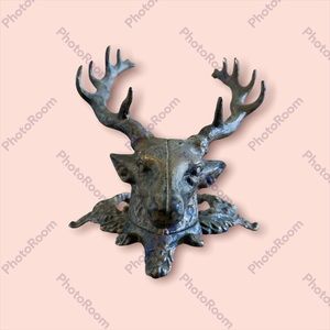 brass deer head large antlers wreath vintage wall hanging